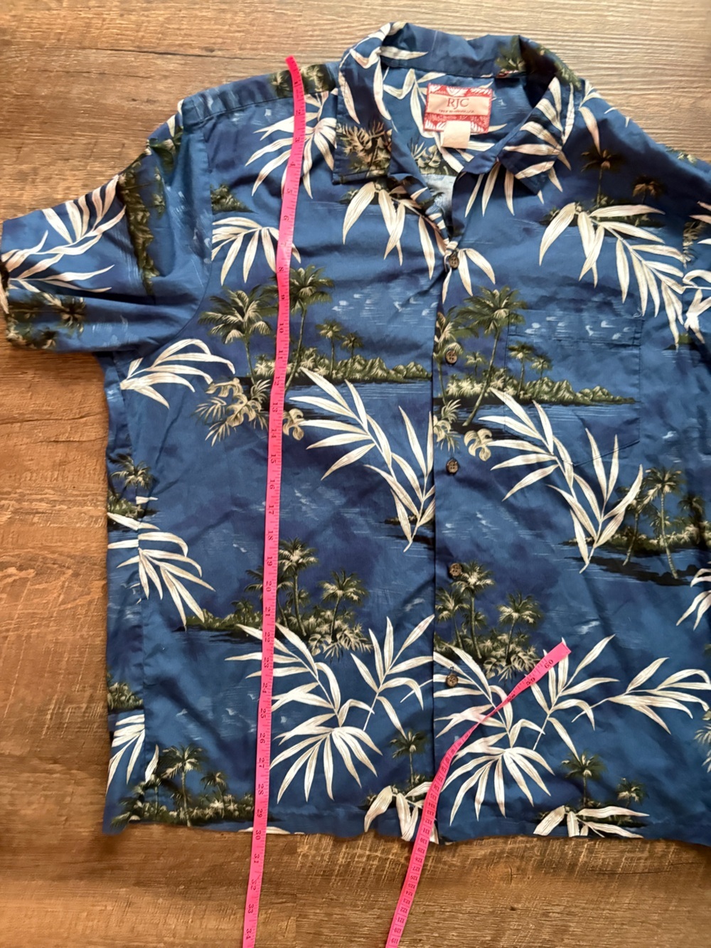 vintage RJC blue Hawaiian Aloha button down shirt tropical palm leaves XL EUC - Picture 11 of 14